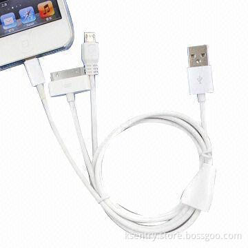 3-in-1 USB to Micro USB, 30-pin, 8-pin Connector Charging Cable for iPhone 5/iPhone 4/iPad & Samsung
